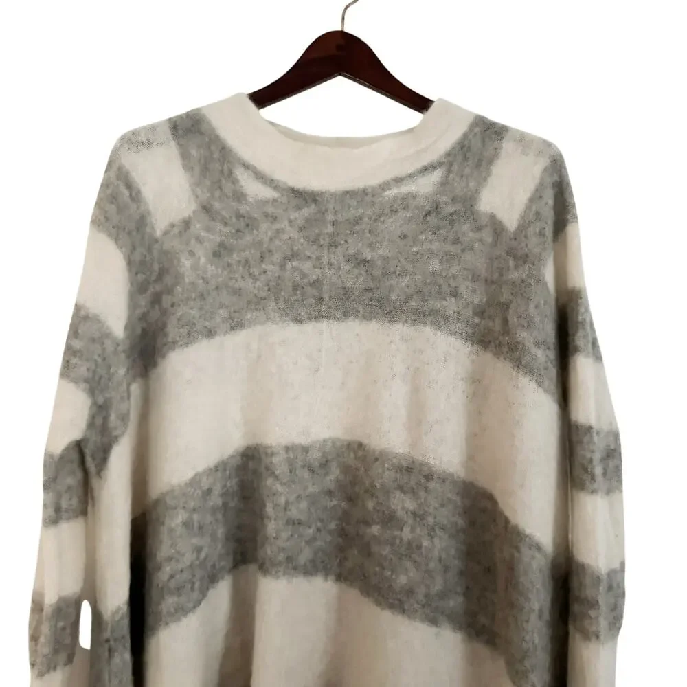 FREE PEOPLE Lafayette Alpaca Striped Tunic Sweater Dress Gray Cream XS S